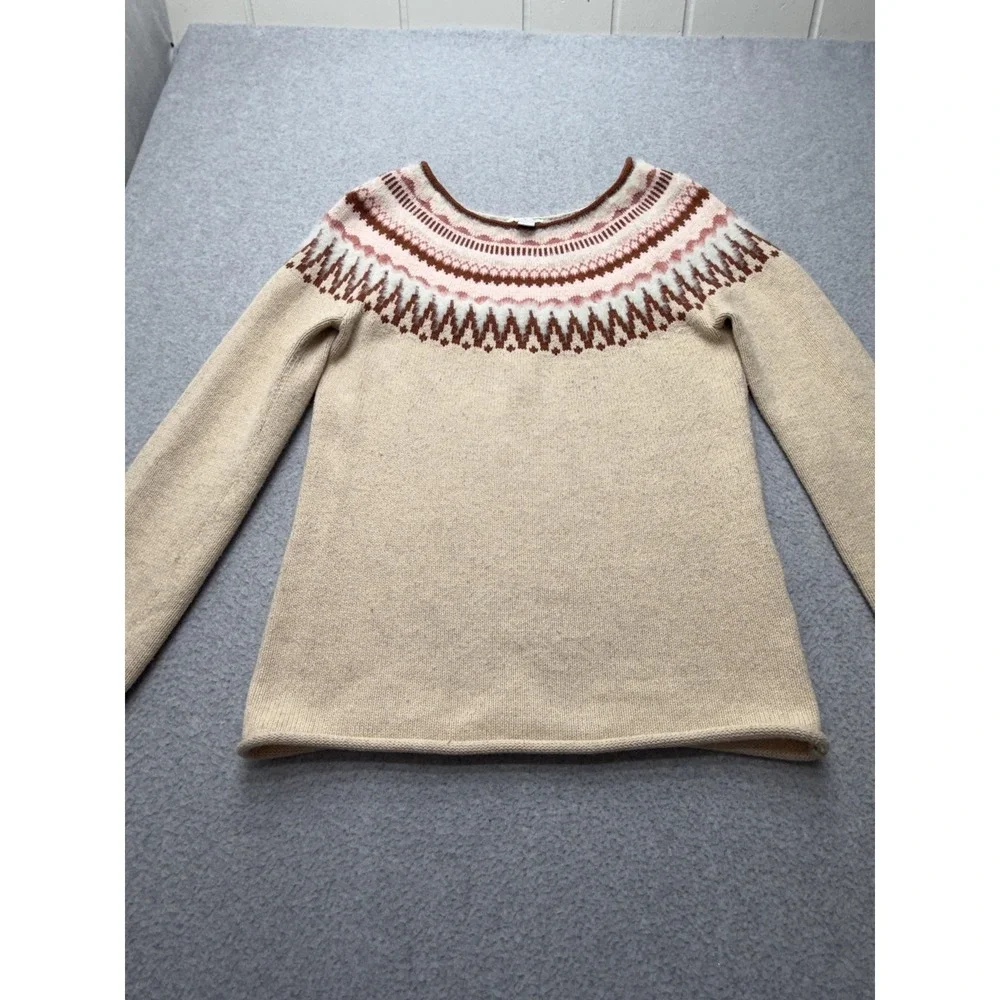 Sundance Womens Sweater Beige‎ Fair Isle Cotton Nylon Wool Pullover